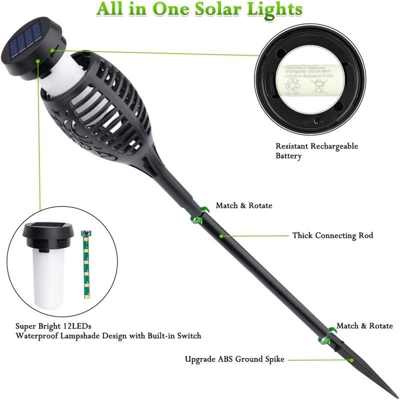 LNRYY Store Outdoor Solar Lights, 6Pack Solar Torch Light with Flickering Flame, Christmas Lights Waterproof for Christmas Decor, Tiki Torches for Outside, Luces Solares para Exteriores Pathway Yard Garden Decor - Image 5